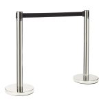 Two Aisle Stand Tensabarriers with a black retractable belt in between.