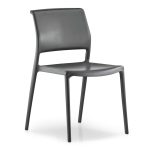 The Ara Chair Charcoal is a modern, sleek chair made of gray plastic featuring a slightly curved backrest and four legs, set against a white background.