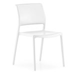 The Ara Chair White is a modern, minimalist chair featuring a curved backrest and four legs.