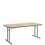 The Banquet Trestle Table - 1.8m features a brown wooden rectangular top with black metal legs, displayed against a white background.