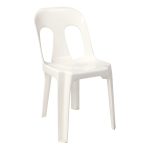 The Bistro (No Arms) Chair in white features a curved backrest and four legs.