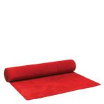 A partially unrolled Red Carpet Runner on a white background.