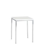 The White Roma Display Plinth features a square design with metal legs, set against a white background.