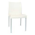 The Ice Chair Ivory features a white plastic seat with a curved backrest and is supported by four silver legs.
