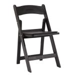 Folding Padded Chair Black featuring a slatted backrest and flat seat, straight legs, set against a white backdrop.