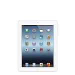 Front view of a White iPad Tablet showing app icons on its screen against a plain background.