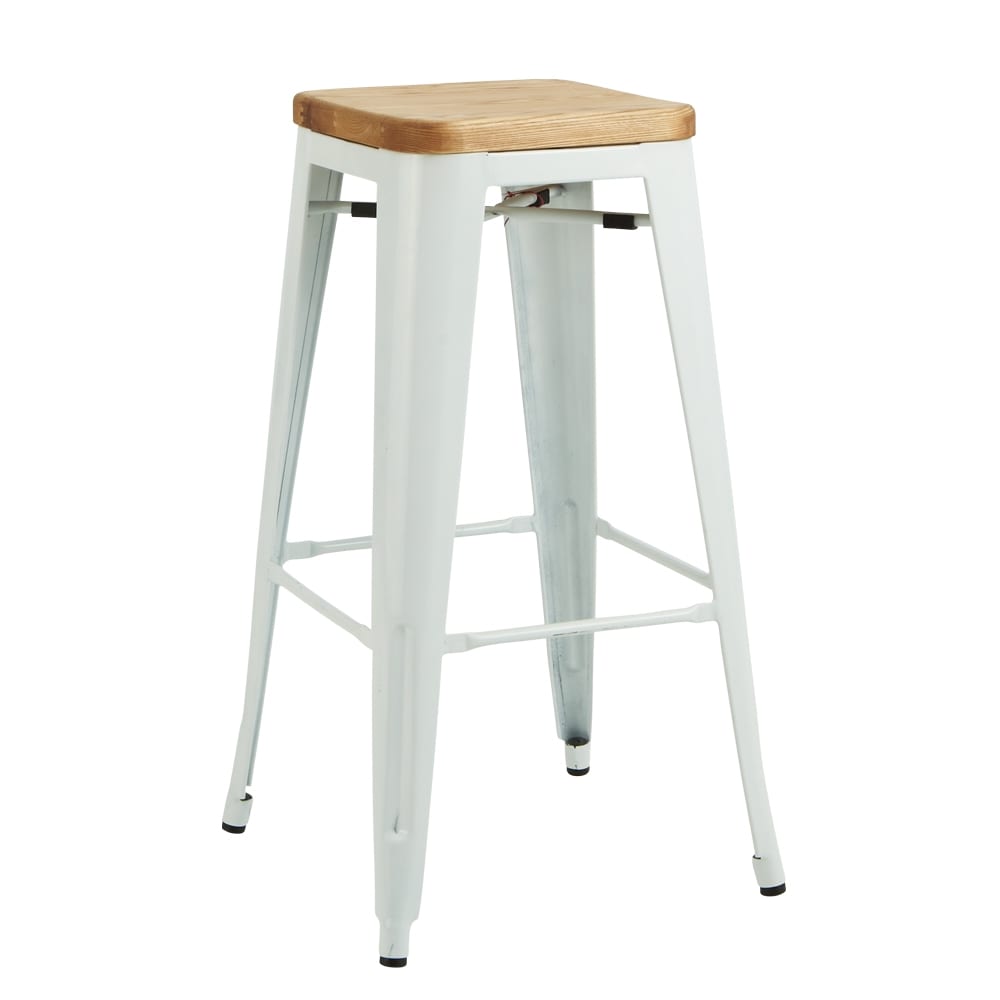 White with Timber Top Tolix Bar Stool