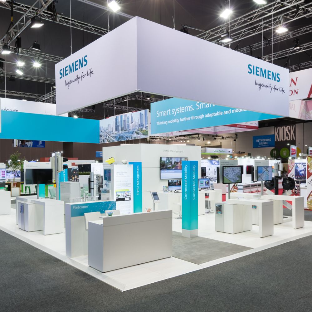 Exhibition stand flooring in a branded stand