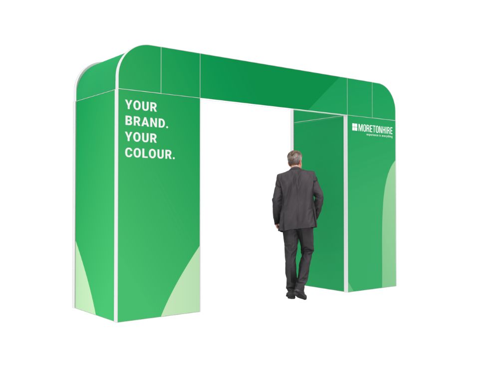 Curved corner single arch exhibition entrance